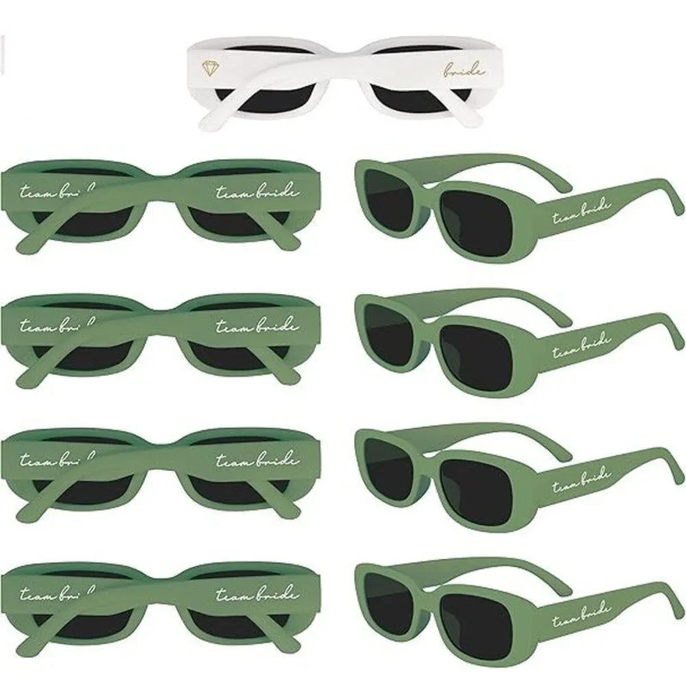 New LotsBuyLots 9 Pack Team Bride Green White Retro Rectangle Plastic Sunglasses